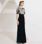 velvet mermaid dress with embroidered lace bodice - EMERALD